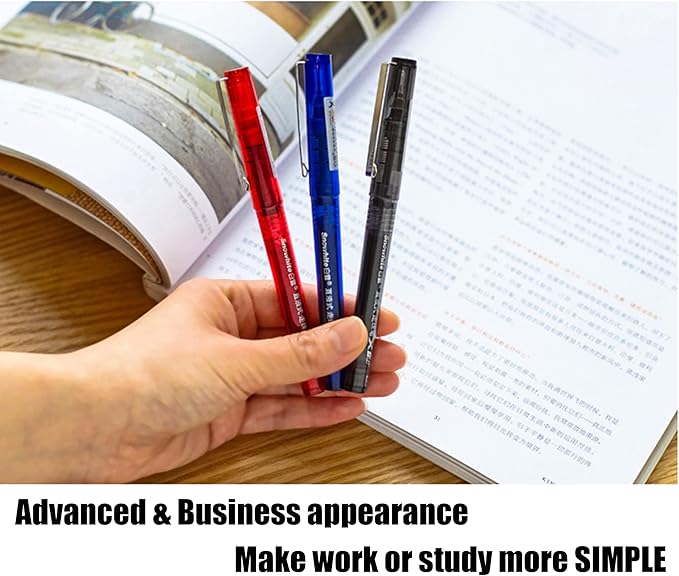 EYEYE 3 Colors Liquid Ink Rollerball Pens, 16 Packs (8 Black & 4 Blue & 4 Red) Quick Dry Gel Pen, 0.5mm Fine Needle Nib for Taking Notes Doodling, School Office Home Supplies