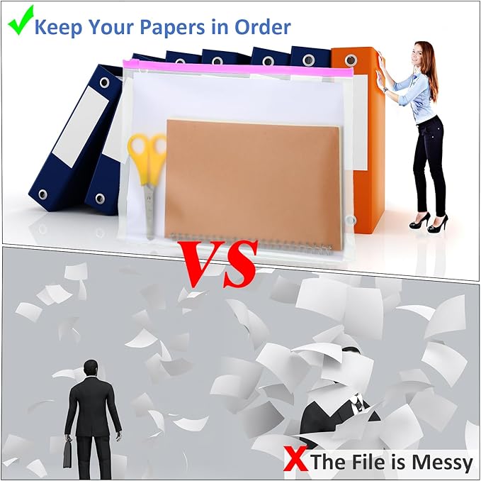 40 Pieces 6 Ring Binder Zipper Pouch, 6 Hole Binder Pockets with Zipper Bulk Folders A6 Plastic Pouch Colorful Loose Leaf Bags Waterproof PVC Document Filing Bag