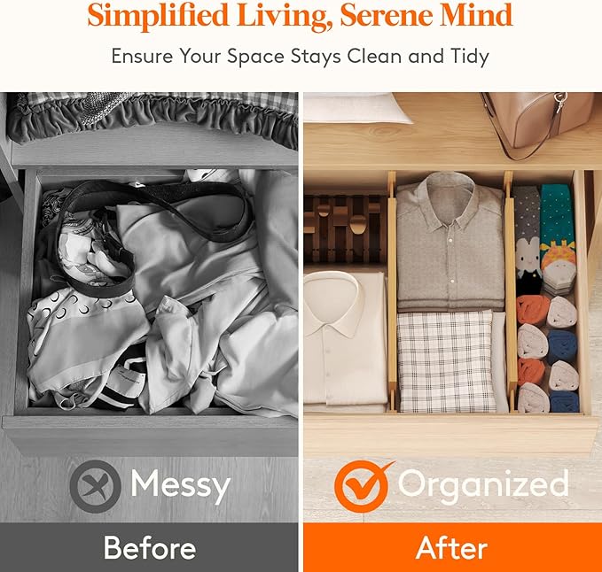 Lifewit 6 Pack Drawer Dividers Bamboo 6" High, 16-22" Adjustable Clothes Drawer Organizers, Expandable Dresser Separators in Bedroom/Bathroom/Kitchen/Office Organization and Storage