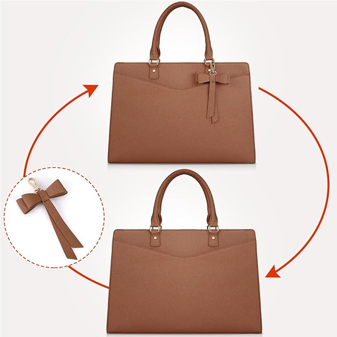 RAINSMORE Laptop Bag for Women 15.6 Inch PU Leather Laptop Tote Professional Business Office Work Bag Waterproof Briefcase Computer Tote Bag Large Lightweight Handbag Shoulder Bag