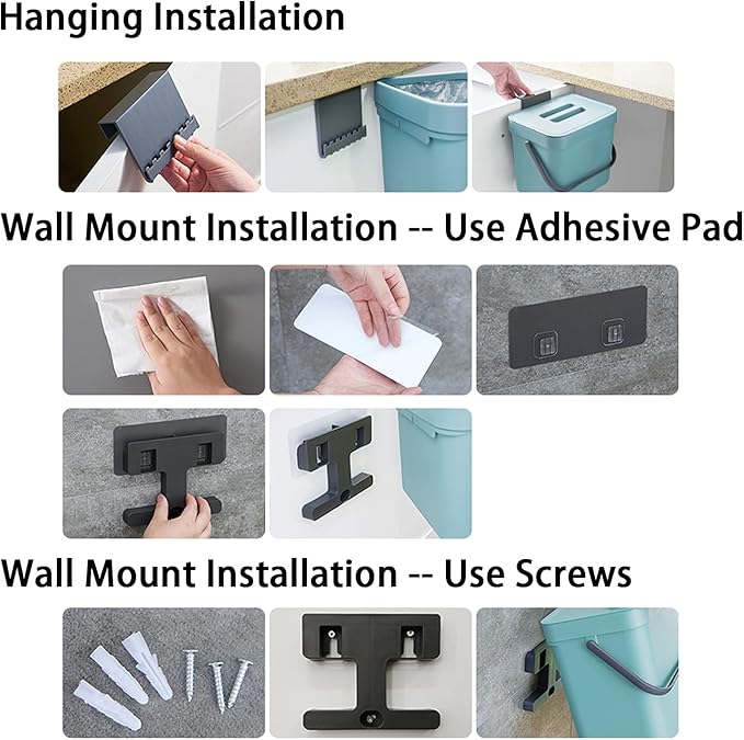 stonespace Hanging Trash Can, 3.2 Gallon/12L Small Waste Bin with Lid for Kitchen Cabinet Door or Under Sink, Bathroom Trash Bin with Lid, Food Waste Bin, 1 Pack White