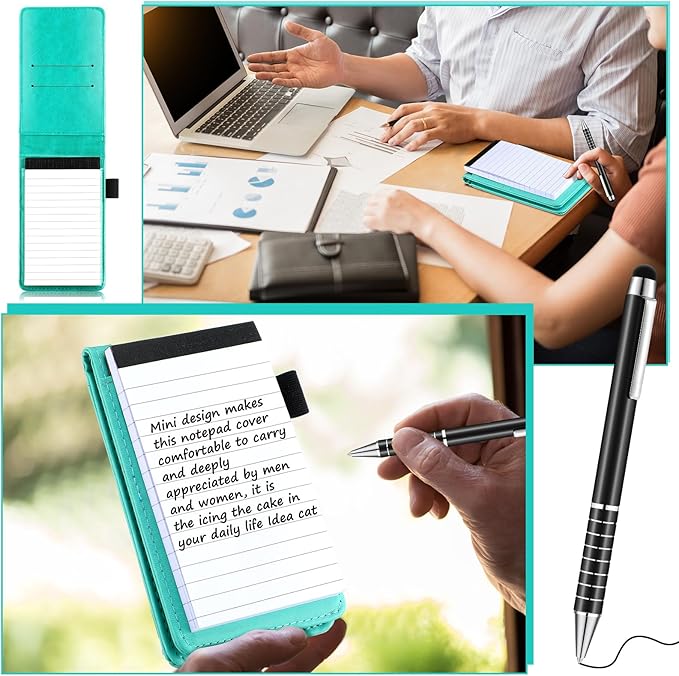 Outus 10 Pcs Pocket Notebook with Pen Set Included Mini Pocket Notepad Holder with 50 Lined Sheets, Metal Pen, 8 Pcs 3 x 5 Inch Memo Book Refills, 30 Lined Paper Per Note Pad (Bright Blue)