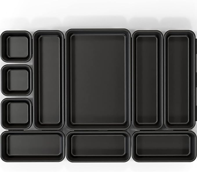 Simple Houseware Interlocking Desk Drawer Bins Organizer, 10 Packs, Black