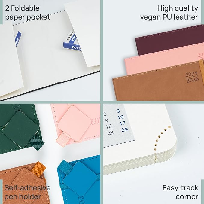 POPRUN Monthly Planner 2025-2026, 8.5'' x 11.25'', 13-Monthly Calendar (July 2025-July 2026) 15-Minute Hourly Appointment Book with Stair Tabs, Soft Cover, 100GSM Paper - Black