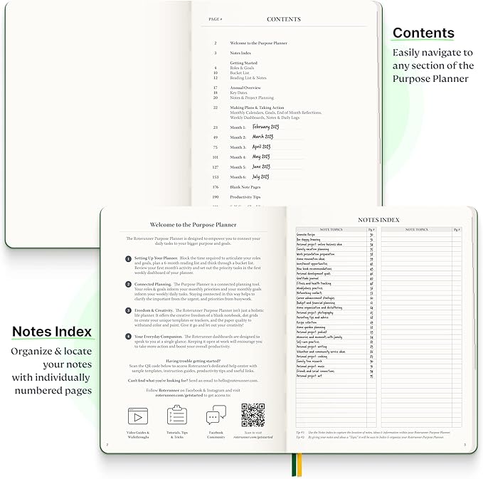 Roterunner Purpose Planner Notebook B5 7.5”x9.8” Undated Planner 2025 Daily Weekly and Monthly Productivity Goal Setting Tool for Work Home ADHD Planner for Adults Self Care Journal