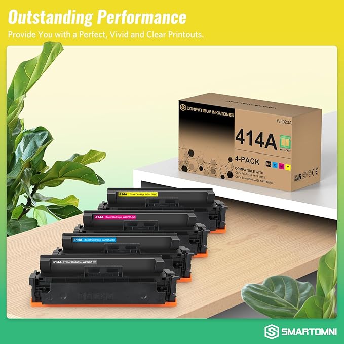 414A Toner Cartridges 4 Pack (with Chip) Works with Color Pro MFP M479fdw M479fdn M454dw M454dn M479dw M455dn M479 M454, Enterprise Laser Jet M455dn M480f Printer | W2020A W2021A W2022A W2023A 414X