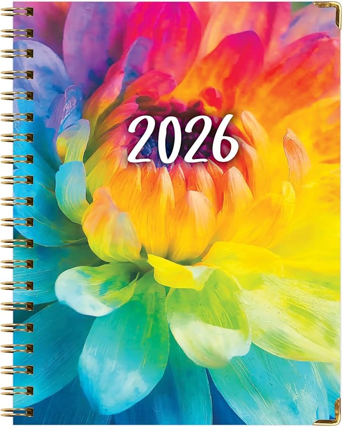 HARDCOVER 2026 Planner, 8.5"x11": 14 Months (November 2025 - December 2026), Daily Weekly Monthly Planner, Yearly Agenda, Bookmark, Pocket Folder and Sticky Note Set (Rainbow Petals)