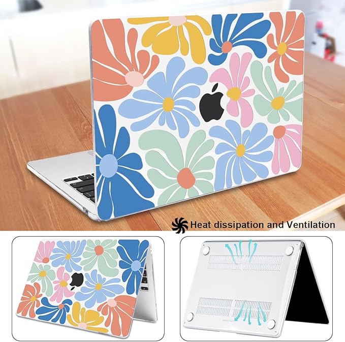 Compatible with M4 MacBook Air 13.6 inch Case 2025 2024 2023 2022 Model A3240 A3113 M3 A2681 M2 Chip, Crystal Pattern Plastic Hard Case Cover for Mac Air 13 M4 Touch ID, Colorful Flowers