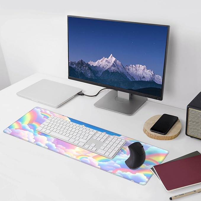 Pink Clouds Desk Mat Large Gaming Mouse Pad Pink Clouds Extended Mousepad Big in Laptop Computer Mouse Keyboard Mat for Office Desk Decor 31.5x12 in