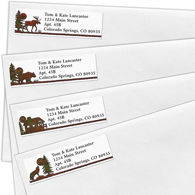 Country Lodge Small Return Address Labels (4 Designs) - Set of 240 2" x 5/8" Self-Adhesive, Flat-Sheet Labels