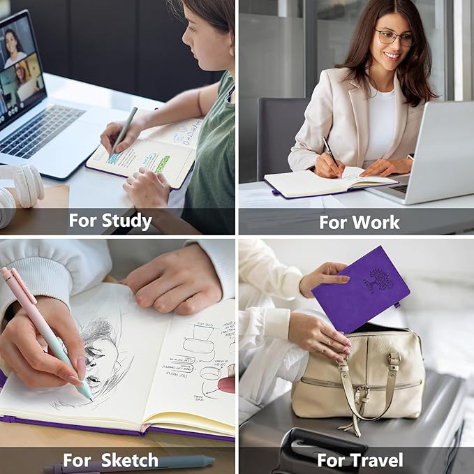 PERCUN Blank Journal Ntebook for Men & Women, 160 Pages Blank Journals for Writing, Drawing,Sketch Book,5.9" x 8.5" Leather Sketchbook, Unlined Notebook for Work, School, Art - Purple