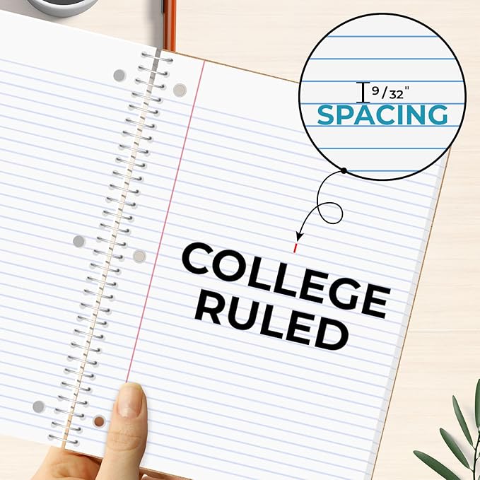 Spiral Notebook, 12 Pack, 1 Subject, College Ruled, 70 Sheets, 8 x 10-1/2", 3 Hole Punched, Bulk College Ruled Spiral Notebook for School, Single Subject Spiral Notebook Bulk, Assorted Colors