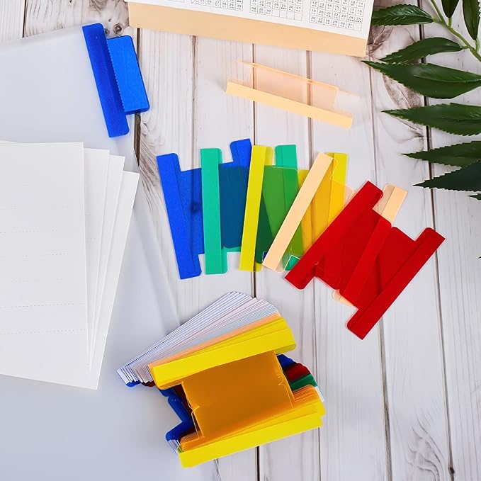 Gueevin 2 Inch Insertable Self Adhesive Tabs with Printable Inserts Clear Index Tabs Self Adhesive Colored Page Marker Repositionable Tag for Bible Divider Notebook File Folder Book Binder(100 Pieces)