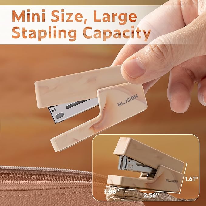 Mini Stapler with 830 Staples, Small Cute Desk Staplers, 25 Sheet Capacity, Fluid Brown
