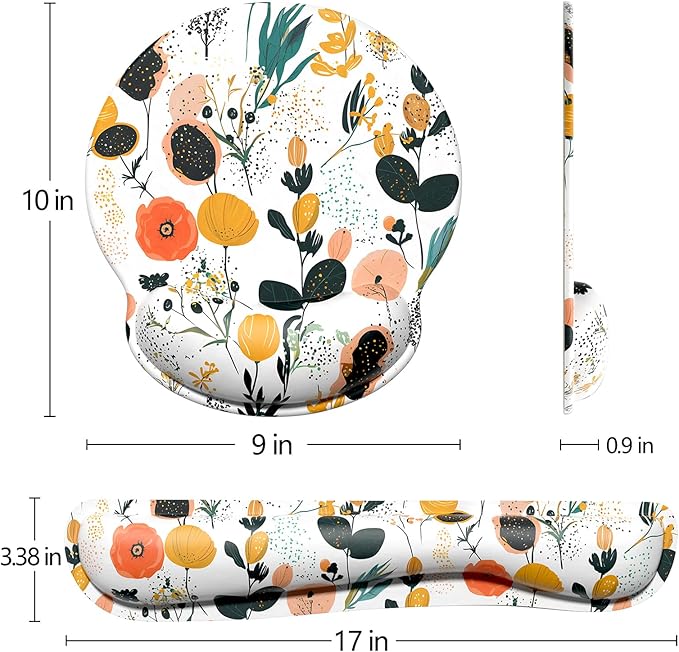 Dapesuom Keyboard Wrist Rest and Mouse Pad with Wrist Support, Memory Foam Cushion for Keyboard and Mouse Set, Ergonomic Desktop Pad Rests with Non Slip Base for Easy Typing & Pain Relief, Cute Herbs