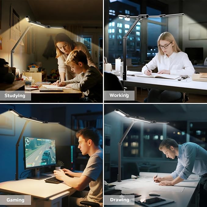 Honeywell HJ3 LED Architect Task Lamp with Clamp, 22W Bright Desk Light with Eye-Caring 4 Color Modes and Stepless Dimming, Adjustable Arm Clip On Light for Home Office, Computer, Workbench and Study