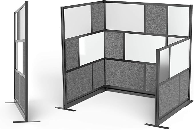 Workflow Modular Wall | Room Divider with Whiteboard, Sound-Dampening, & Frosted Acrylic Panels | Expandable Office Partition for Privacy & Productivity (53" x 70")