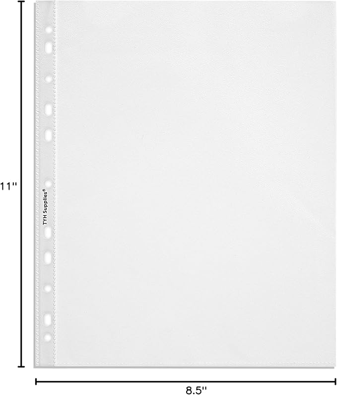 TYH Supplies 50 Pack Clear Sheet Protectors for 3 Ring Binder | 8.5 x 11 Inch | Non-Glare Standard 11 Hole Plastic Page Protectors for Home, Office, and School | Top Loader Plastic Sleeves