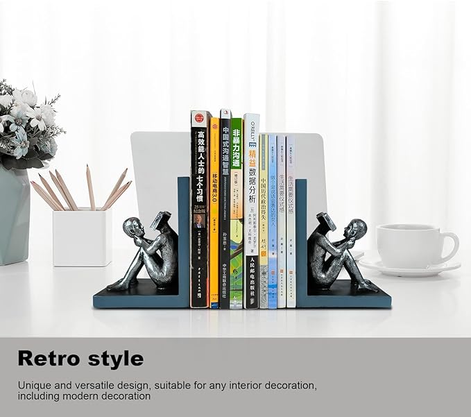 LIFFY Decorative Book Ends,Heavy Duty Non-Skid Book Stoppers for Shelves,Unique Indoor Home Decor Book Holder Ornaments for Living Room,Bedroom