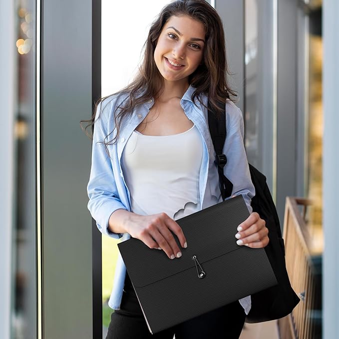 10 Pack Accordion File Organizer with Labels, 13 Pockets Expending File Folder, Binder for Document Storage, Classroom, Office, Home Use, Black