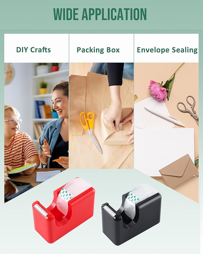 Lichamp 10 Pack Office Desktop Tape Dispenser Includes 10 Rolls of 1 Inch Core Tapes 3/4 in x 1000 in, Red and Black Desk Tape Dispensers Non-Skid Base, Great for School, Office and Home