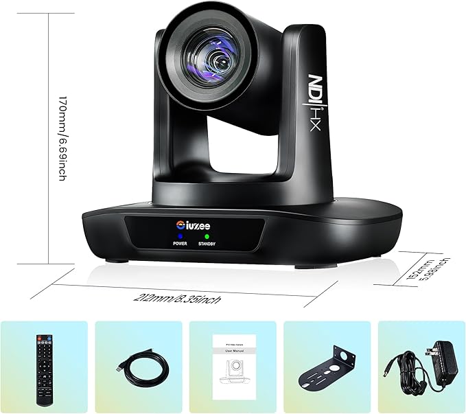AI Auto Tracking NDI PTZ Camera 3G-SDI/USB3.0/HDMI/LAN IP PoE Live Streaming 20X Optical and 8X Digital Zoom Camera 1080P 60FPS for Church Services Worship Education Events vMix OBS YouTube