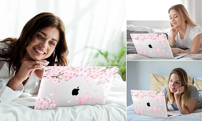 DONGKE Compatible with MacBook Air 13 inch Case 2021 2020 2019 2018 Release A2337 M1 A2179 A1932 with Retina Display & Touch ID, Plastic Hard Shell & Keyboard Cover - Flower Blossoms