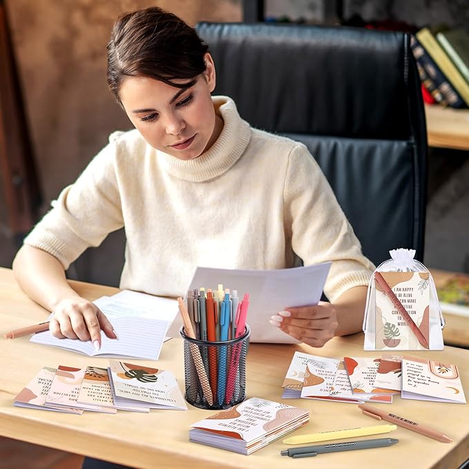 24 Set/48 Pcs Positive Affirmation Gift Set Gratitude Notebooks with Pens Small Bags Motivational Encouragement Notepads Daily Affirmations Journal for Women Stress Relief Self Care (Abstract)