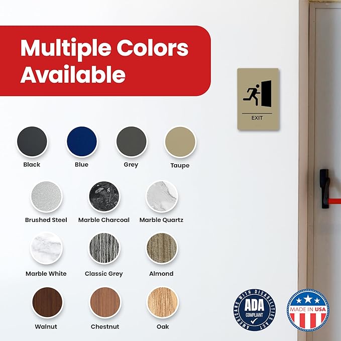 Promot Exit Sign – ADA Braille Exit Sign for Business, Self-Adhesive, 9" x 6", Commercial Door Signage, Office Wall Decor - Taupe