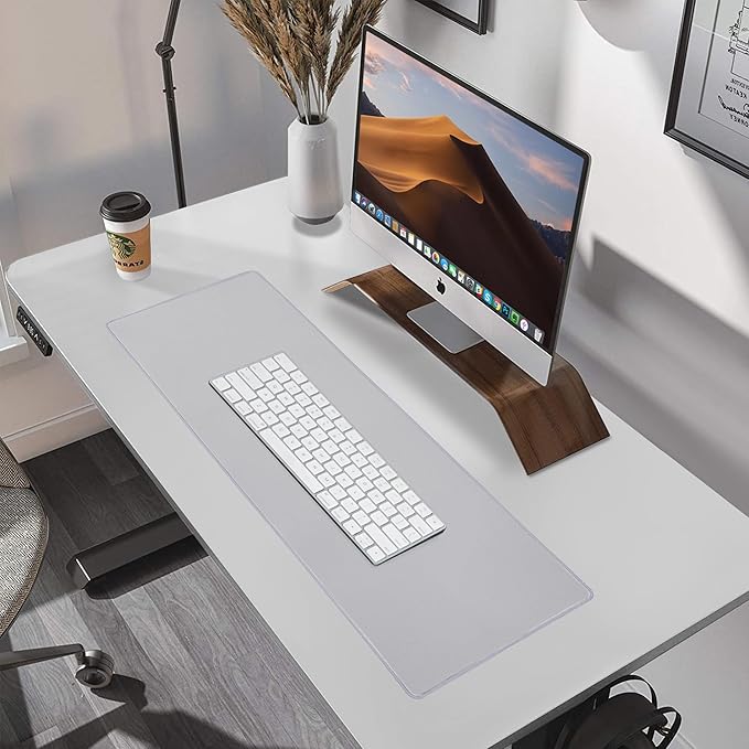 ALOANES Silvery Waterproof Desk Mat, Large Mouse Pad with Extended Mouse Mat, with Anti Slip Base, Stitched Edge, Grain Jacquard Surface, Perfect for Gamer, Office & Home, 11.81''x31.50''x0.12''