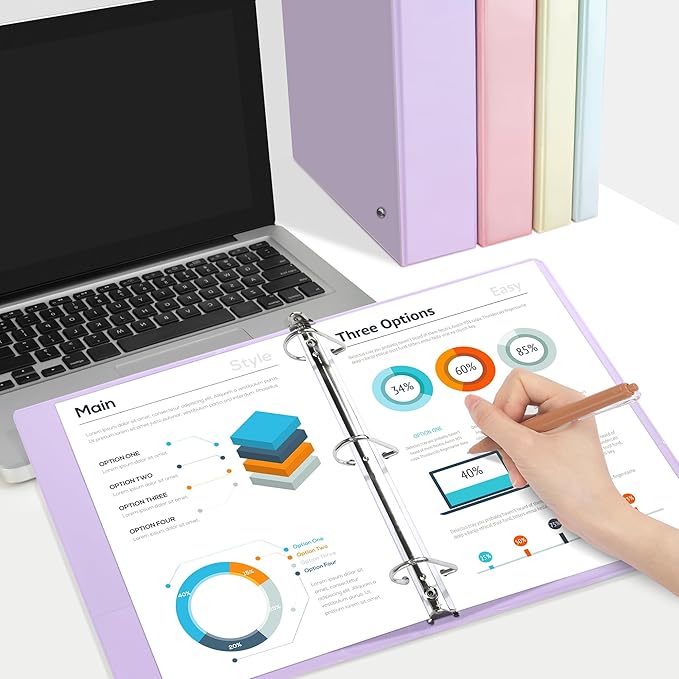 SUNEE 3 Ring Binder 1.5 Inch D Ring, Clear View Binder Three Ring PVC-Free (Fit 8.5x11 Inches) for School or Office Supplies, Assorted Pastel, 4 Pack