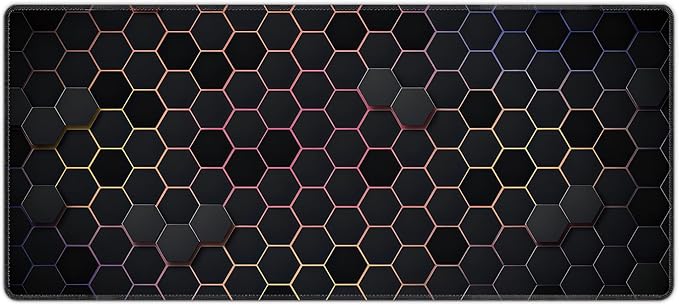 Hexagon Honeycomb Colorful Large Mouse Pad, Gaming Desk Mat, XXL Extended Keyboard Desk Pad, 35.4"x15.7" Non-Slip Rubber Base Big Mousepad with Stitched Edges for Home and Office