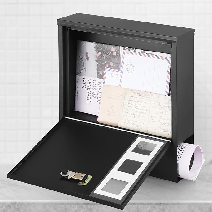 xydled Mailbox with Combination Lock,Large Capacity Wall Mounted Locking Security Mailbox,Large Mail Box with Newspaper Compartment, Black,12.8x11.8x3.3 Inch