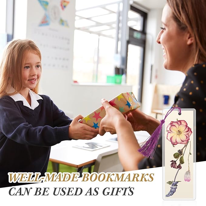 150 Pcs DIY Pressed Dried Flower Bookmark Making Kit, DIY Bookmark Bulk Thanksgiving Teacher Gifts for Reading Women Book Lovers(2 x 8 Inch,Purple)