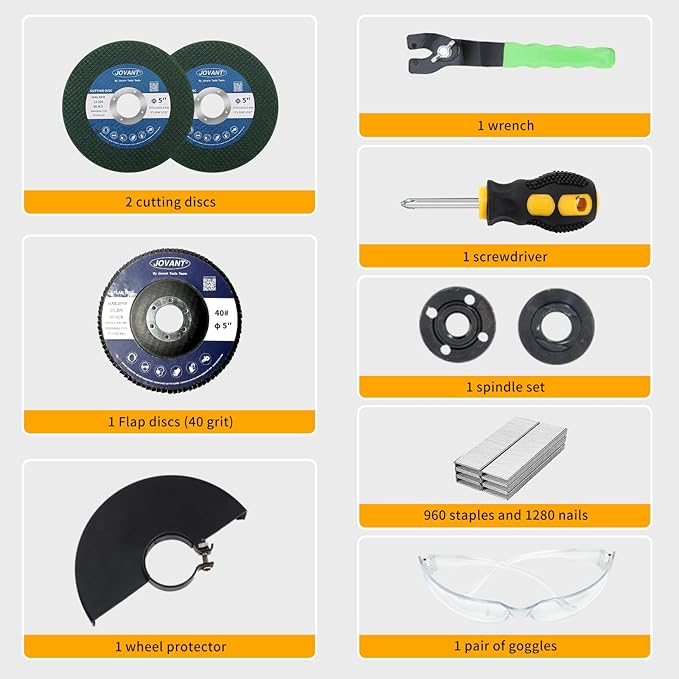 Cordless 18GA Nail Gun and Angle Grinder with Battery and Charger, 2 in 1 Nails/Staples &Brad Nailer and 7/8" Angle Grinder,for Woodworking, Flooring, Roofing and Upholstery