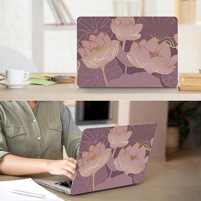 for MacBook Air 13 inch Case 2021 2020 2019 2018 A2337 M1 A2179 A1932, Plastic Hard Shell Case&Keyboard Cover&Screen Protector&Webcam Cover Compatible with MacBook Air 13" Retina, Lotus