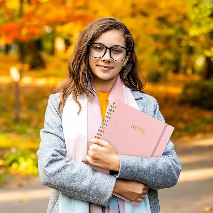 Spiral Notebook, 8.5” x 11” Notebooks for Work, 300 Numbered Pages College Ruled Notebook, Large Notebook for School with 24 Tabs, A4 Notebook Journal for Women Men, Thick Paper, Back Pocket, Black