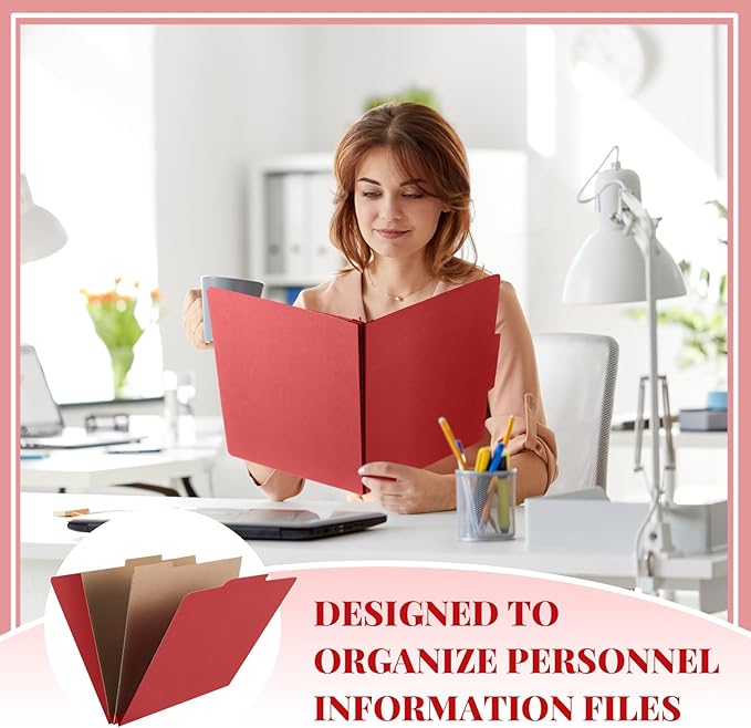 Skyygemm 12 Pcs Classification Folders Letter Size, 2 Pocket Dividers Pressboard File Folder with Fasteners, Expanding File Organizer Bulk for Teachers, Clergy, Office, Church, Christmas (Red)
