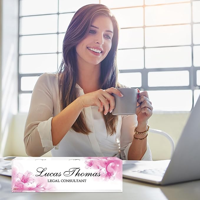 Custom Name Plate for Desk, Personalized Acrylic Office Name Sign with Name & Title, Elegant Desk Decor for Women Men, Employee Appreciation Gift (Pink-1)