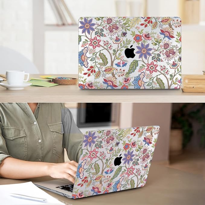 Compatible with MacBook Air 13 inch Case 2022 2021 2020-2018 Release M1 A2337 A2179 A1932 with Touch ID, Hard Print Case + Keyboard Skin + Webcam Cover + Screen Protector, Vintage Flowers