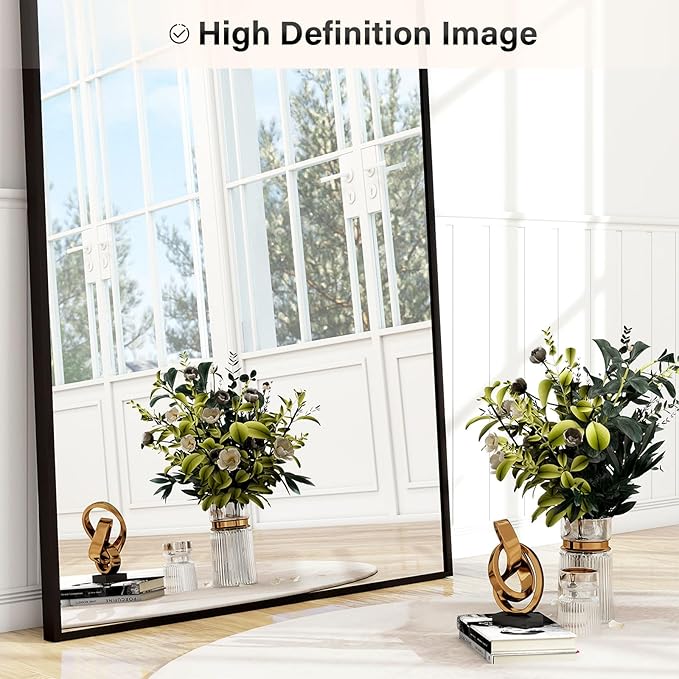 Full Length Mirror 64"x21" Black, Rectangle Wall-Mounted or Standing Full Body Mirror for Bedroom, Living Room, Dressing Floor Mirror