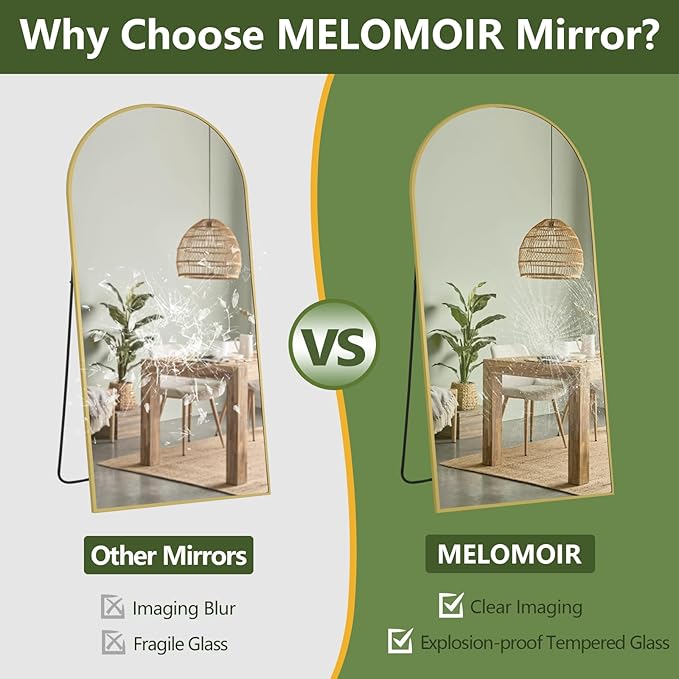 MELOMOIR 71"x32" Large Arched Mirror Full Length, Large Floor Mirror for Bedroom, Living Room, Gym - Free Standing Hanging or Leaning - Gold Frame