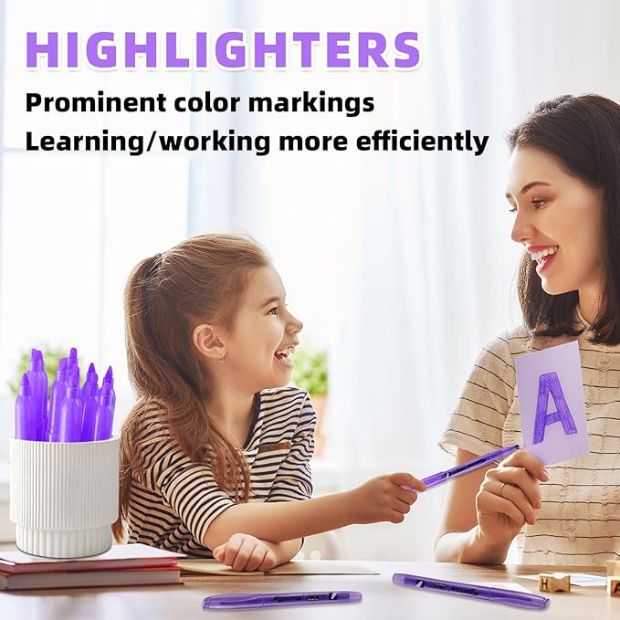 Purple Highlighters, 36 Pack, Chisel Tip Highlighter Pack, Quickly Drying, Perfect for Students Kids Adults Classroom, Office, School Supplies