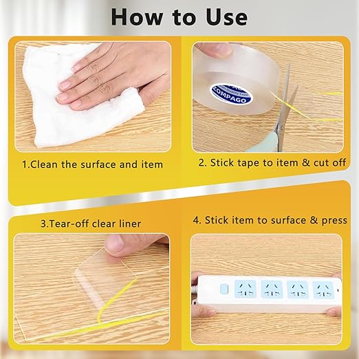 Heavy Duty Double Sided Nano Tape, 2Roll,1.18inx9.84F, Waterproof, Strong Adhesion, Clear, High Strength, No Residue Removability for Hanging, Wall Mounting, Home Decor, Adhesive for Shower