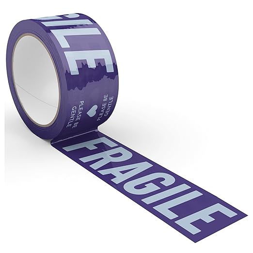 Fragile Packing Tape, Please Be Gentle, Purple Violet Blue Cute Designer Packaging and Shipping Tape for Small Business - Printed Tape for Moving, 1.88" x 110 Yards (330 feet)