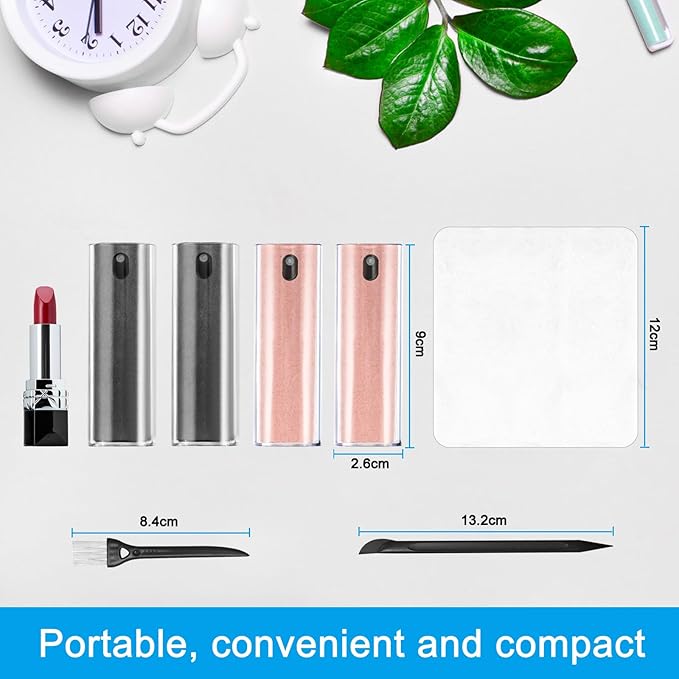 walrfid 4Pcs Car Screen Cleaner, Computer Screen Cleaner Spray and Wipe, Laptop Cleaner Kit for Cleaning iPad, iPhone, Cellphone, Monitor, Macbook Pro, Car Display, Electronic Device Screen, Grey Pink