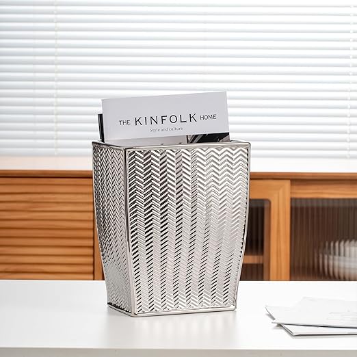 Silver Bathroom Trash Can, Stylish 1.32 Gallon/5 Liter Waste Basket for Living Decor, Bathroom, Office,Party,Room,Kitchen
