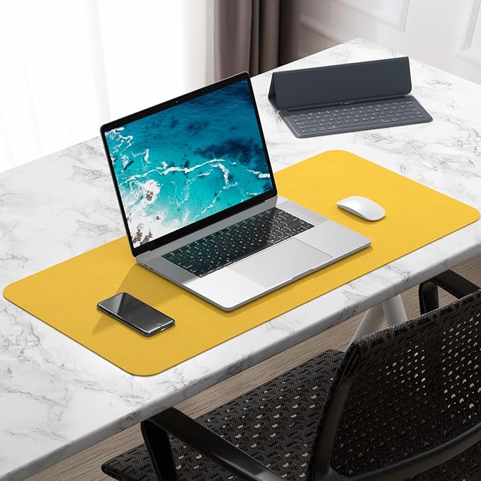 Hsurbtra Desk Pad, 30" x 14" PU Leather Desk Mat, XL Extended Mouse Pad, Waterproof Desktop Blotter Protector, Non-Slip Ultra Thin Large Laptop Keyboard Writing Mat for Office Home, Yellow