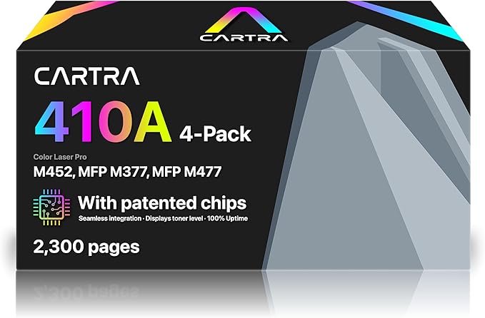 CARTRA 410A M452dw 4 Pack Toner Cartridges for HP Color Laser Pro MFP M377dw, M377, M452dn, M452nw, M452, MFP M477fdn, M477fdw, M477fnw M477 Series Printer | CF410A Black, Cyan, Magenta, Yellow