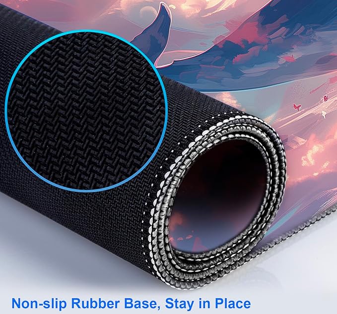 Cute Sky Whale Fish Dream Fantasy Mouse Pad, Stitching Edge Computer Game Keyboard Pad Whale, Large Women's Office Desk Accessories Decorative Mouse Pad 35.4 x 15.7 Inches